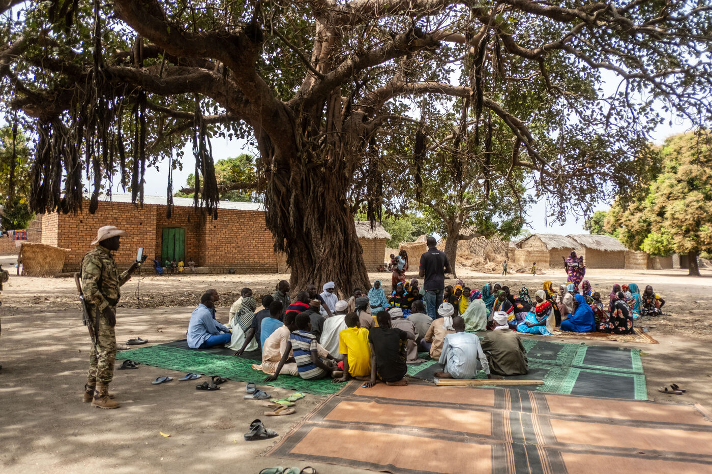 Réunion communautaire au Tchad sous un arbre